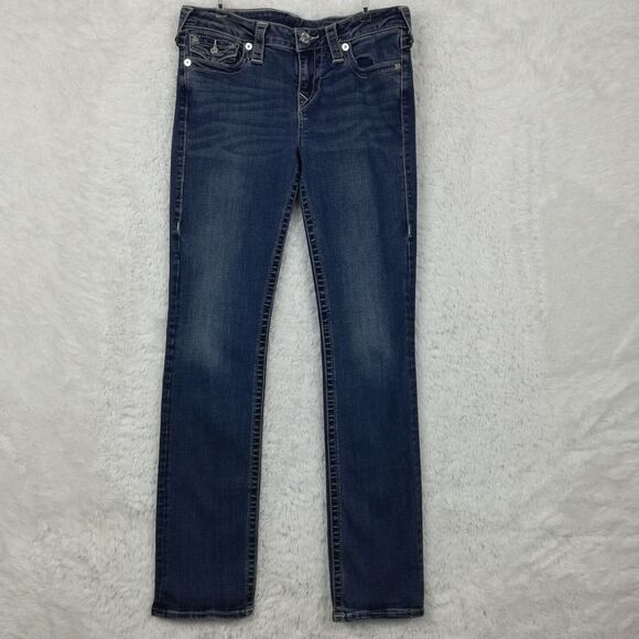 True Religion Jeans Womens 29 Straight Leg Slim‎ Blue Denim Medium Wash Mid Rise - Picture 1 of 15